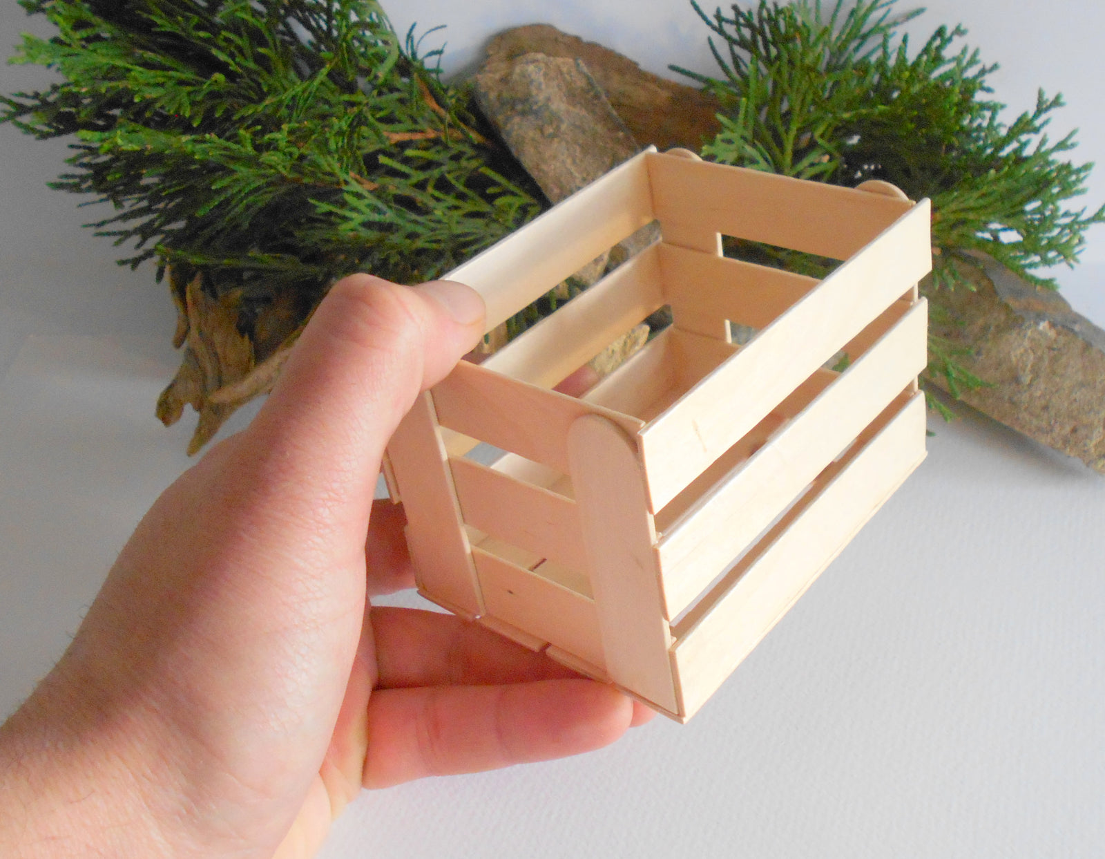 Miniature wooden crate in 1/6th scale- Plain wood -Dollhouse accessories for Barbie doll- mini wooden vintage crate- dollhouse basket box- miniature garden box