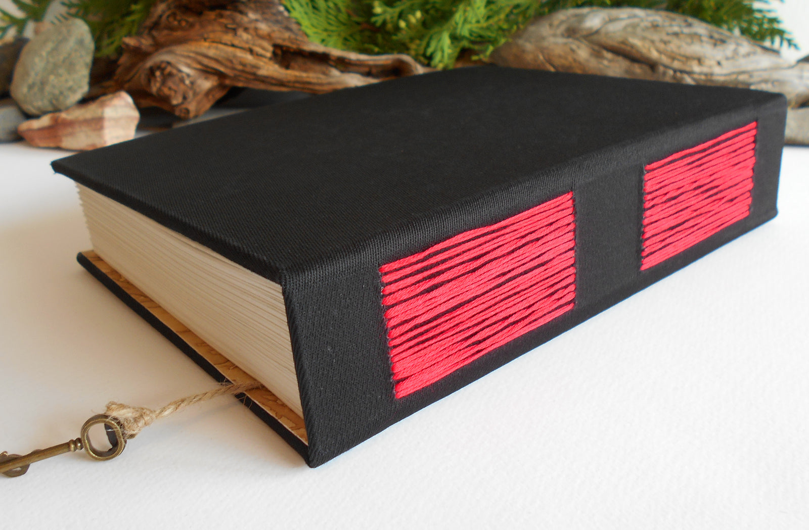 Handmade black fabric journal with 100% recycled pages- customised sketchbook journal- rustic blank book with eco-friendly linen fabric- black diary book