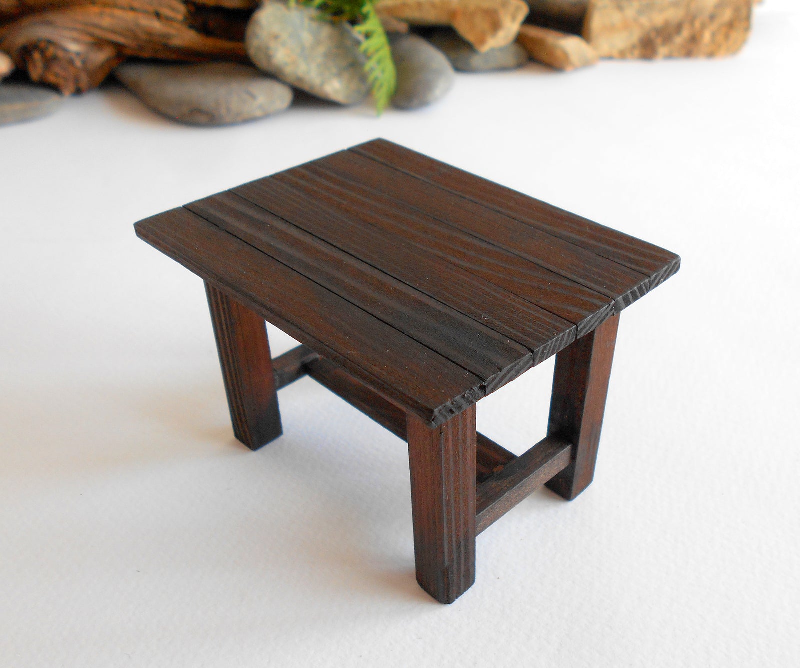 Miniature wooden table- rustic table of real pine wood- dollhouse furniture fairy desk table- 1/12 scale dollhouse
