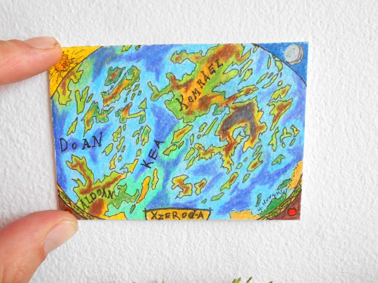 Fantasy map art print 'Planet Xzerod-A'- ink and pencil fantasy planet geography map- signed by Hristo Hvoynev- The Realm of Exdourn series