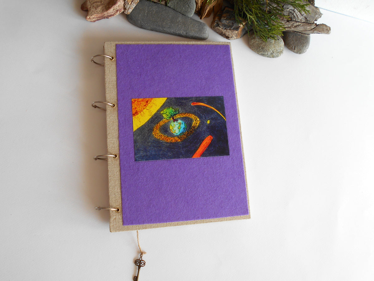 Refillable purple handmade travel journal with a pocket inside- 100% r -  Exiarts & Ecocrafts