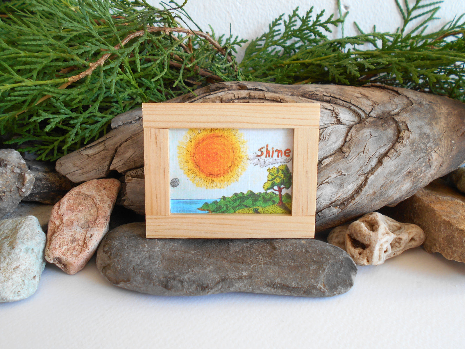 Mini painting artwork for dollhouse or for miniature collectors- Miniature art framed with real pinewood- handmade miniature dollhouse accessory