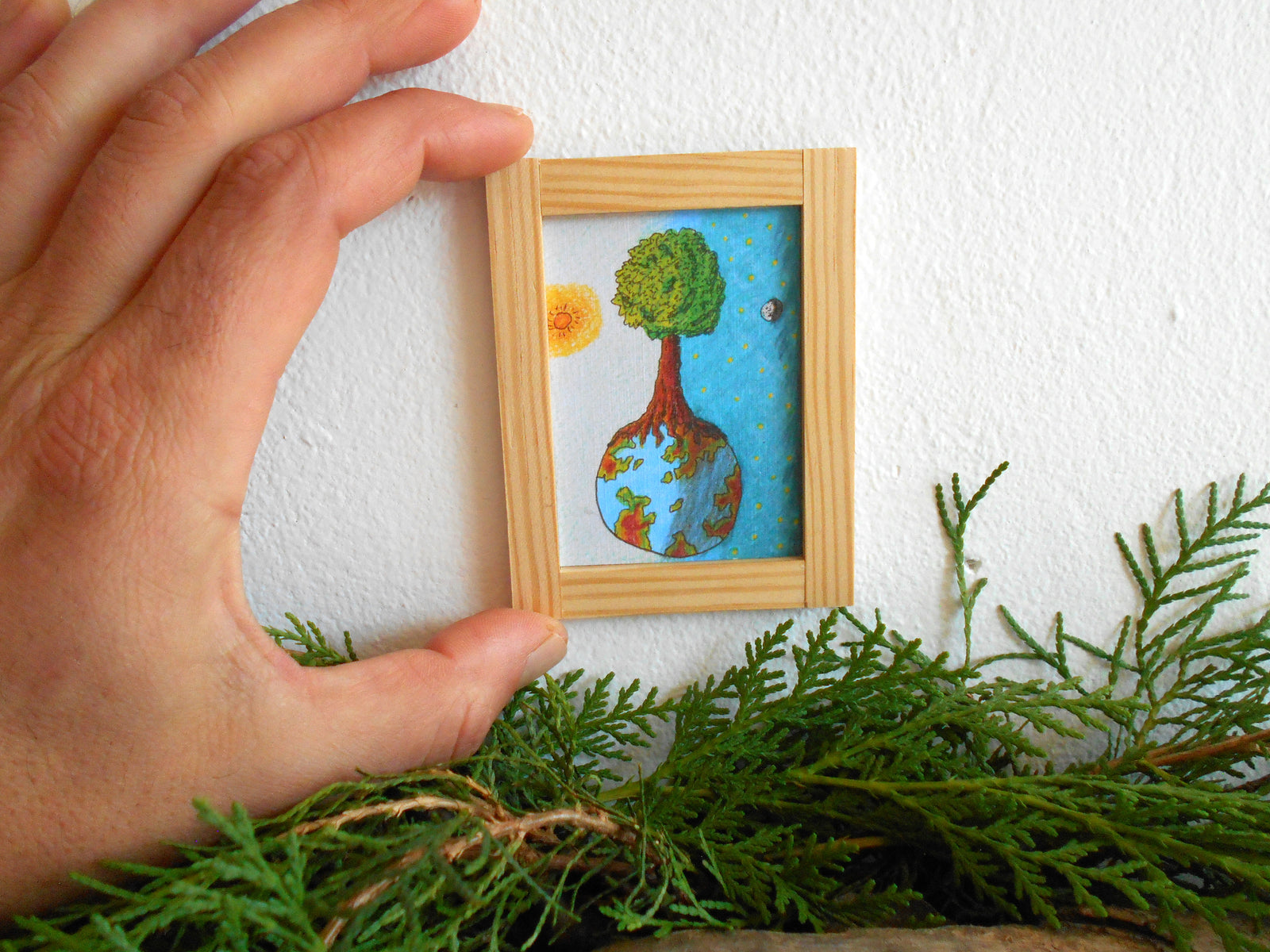 Mini painting artwork for dollhouse or for miniature collectors- Miniature art framed with real pinewood- handmade miniature dollhouse accessory