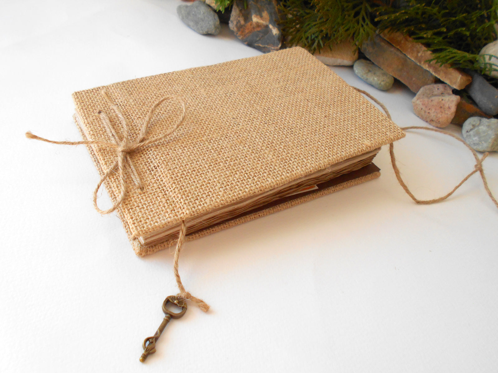 Burlap sketchbook with hardcover- rustic fabric journal- coffee 100% recycled pages- eco-friendly refillable sketchbook
