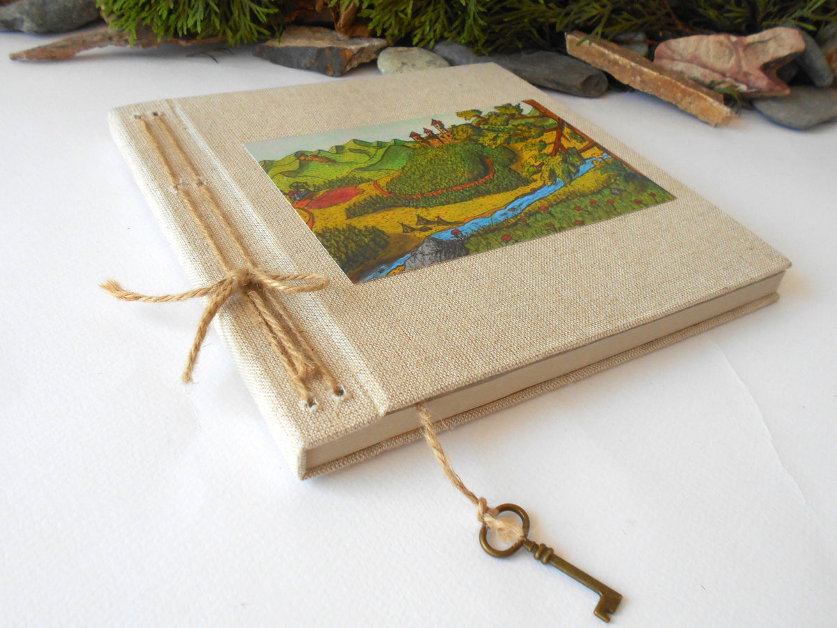 Handmade black fabric journal with 100% recycled pages and art print ' -  Exiarts & Ecocrafts