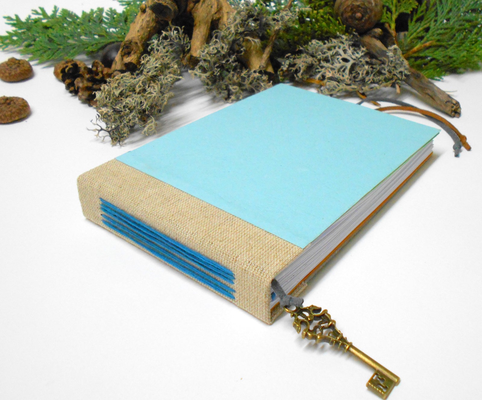 Burlap sketchbook with color cardstock hardcovers- 100% recycled- personalized travel journal- Eco-friendly gift for teachers, artists and writers