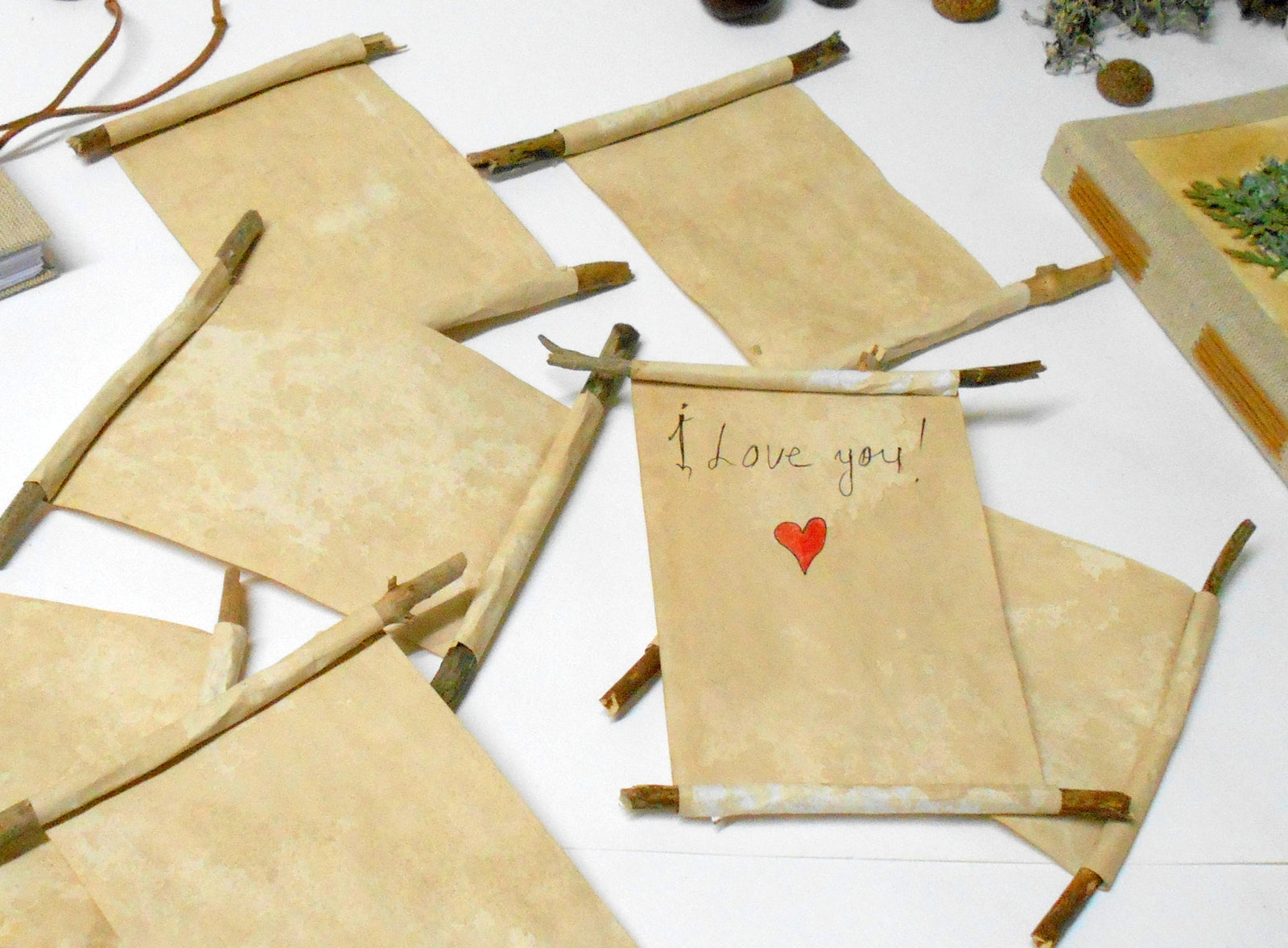 Handmade blank paper scrolls with coffee color