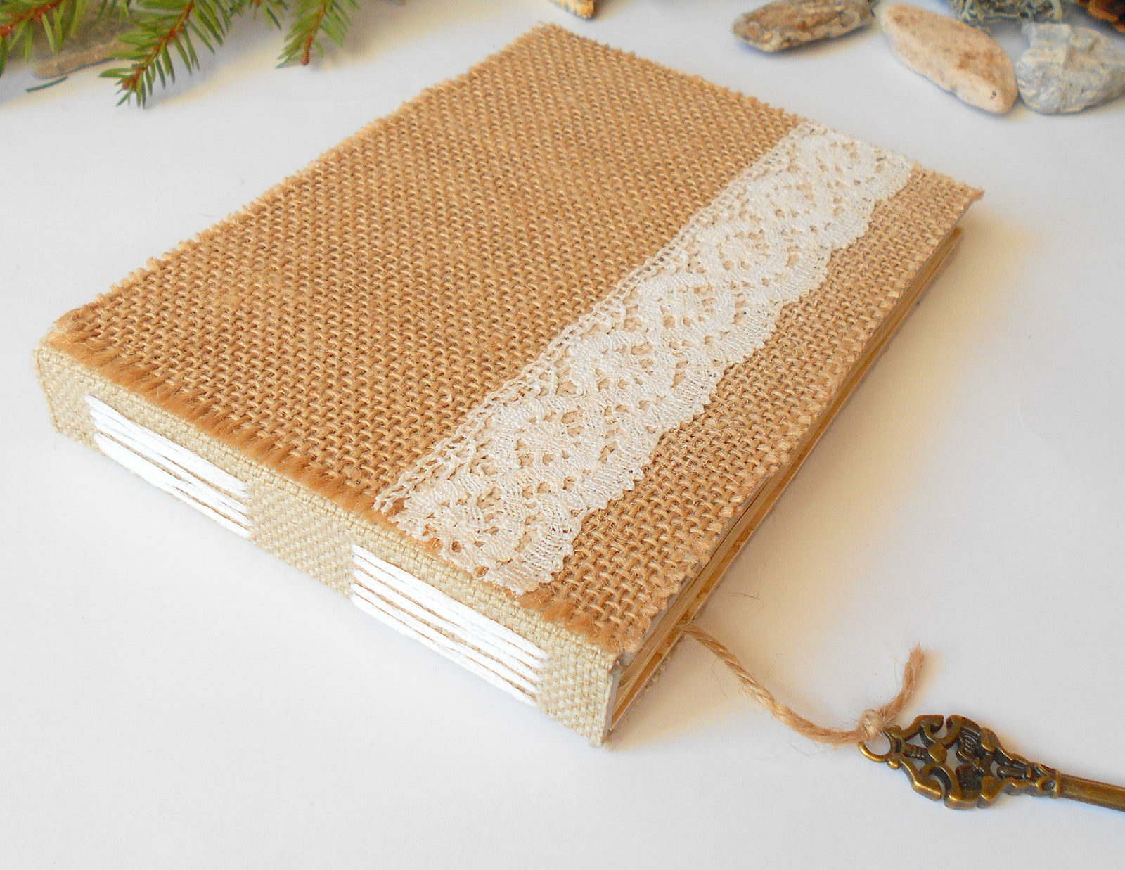 Handmade wedding book- Rustic burlap fabric journal- burlap sketchbook with 100% recycled pages- custom burlap journal- Eco friendly guestbook