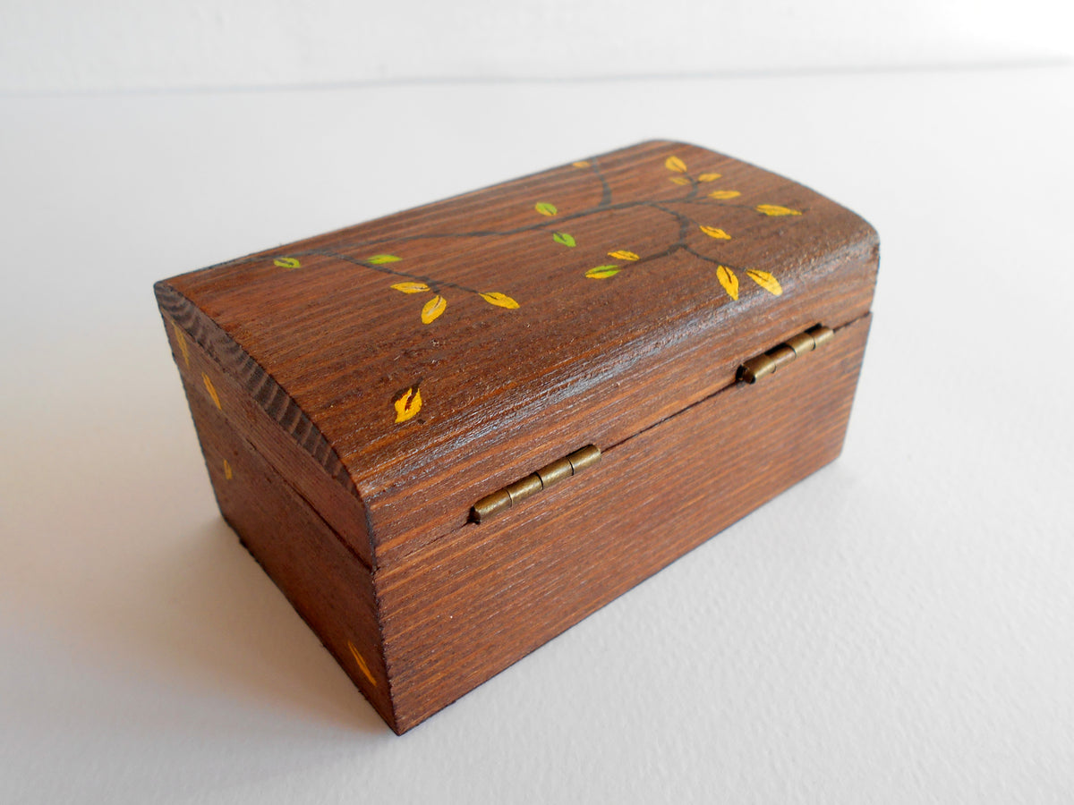 Autumn leaves art wooden ring box- acrylic painted rectangular box