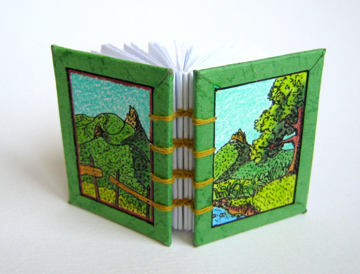Mini book journal with hand drawn arts- diary with coptic binding, mini travel dairy-Mini notebook-Scetchbooks pocket notebook
