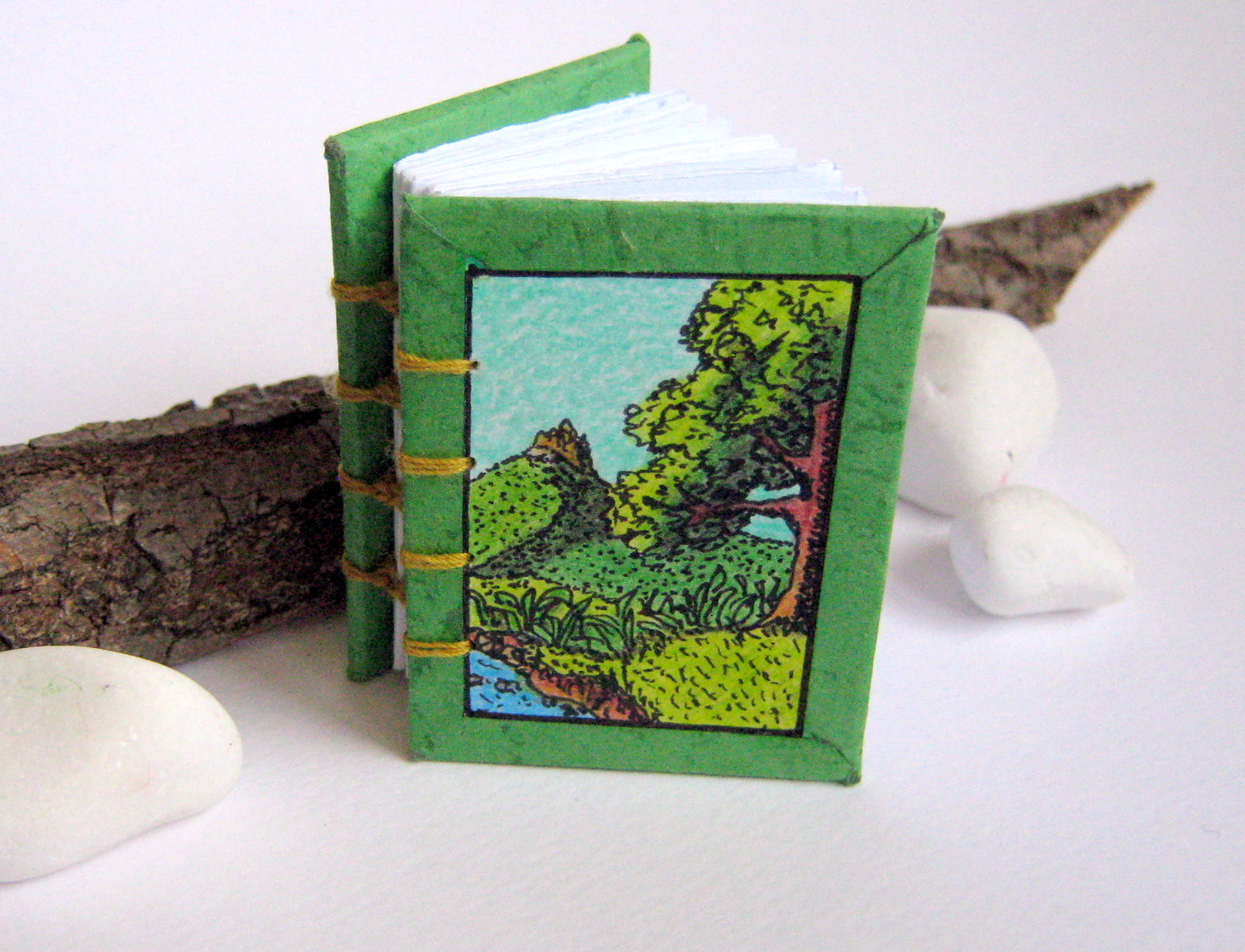 Mini book journal with hand drawn arts- diary with coptic binding, mini travel dairy-Mini notebook-Scetchbooks pocket notebook