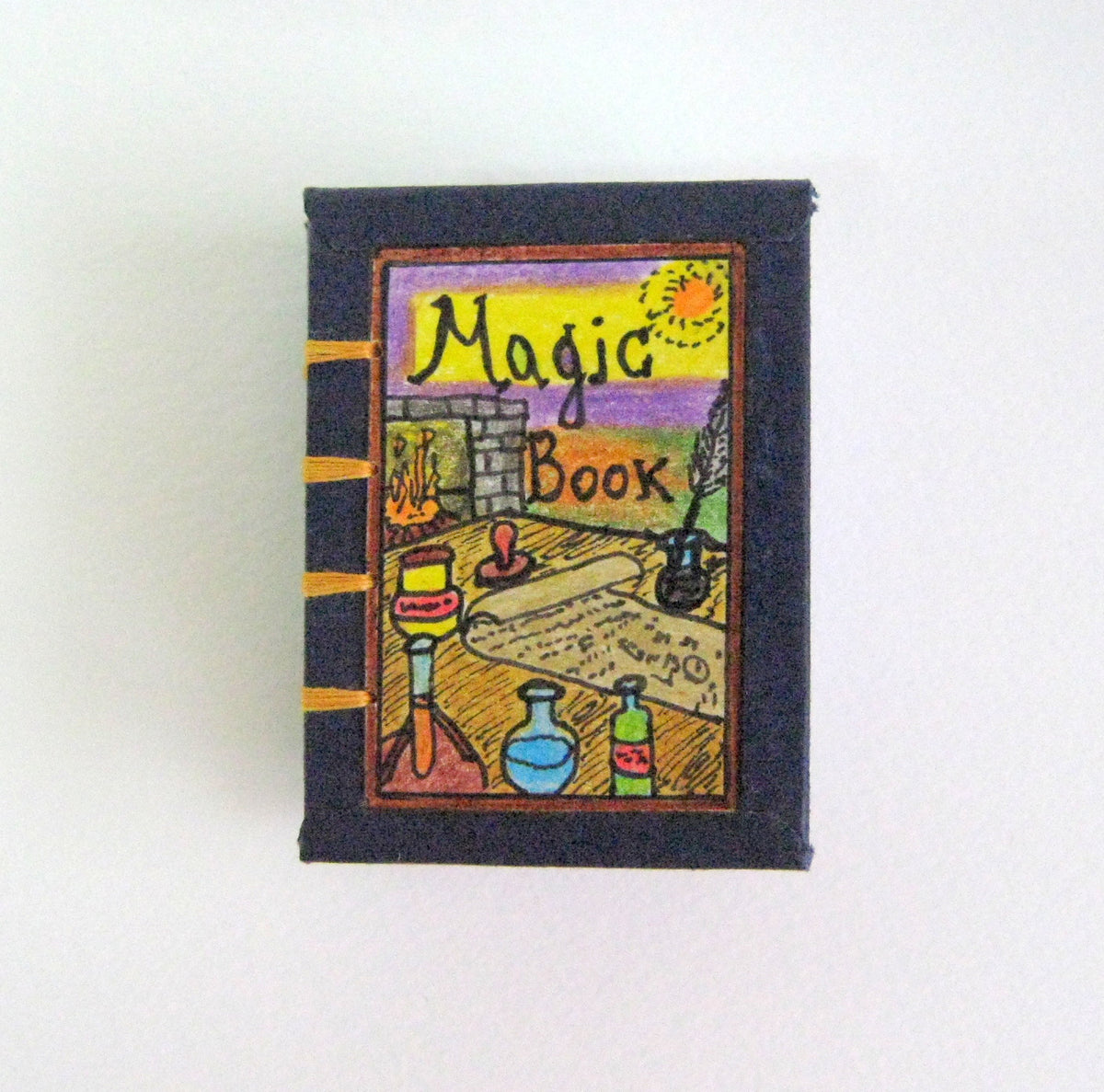 Witchcraft Mini book Art coptic journal Magic Book for fantasy and epic movie fans and gamers, Gift ideas for game fans, mini travel journal- whith hand-drawn arts on the cover