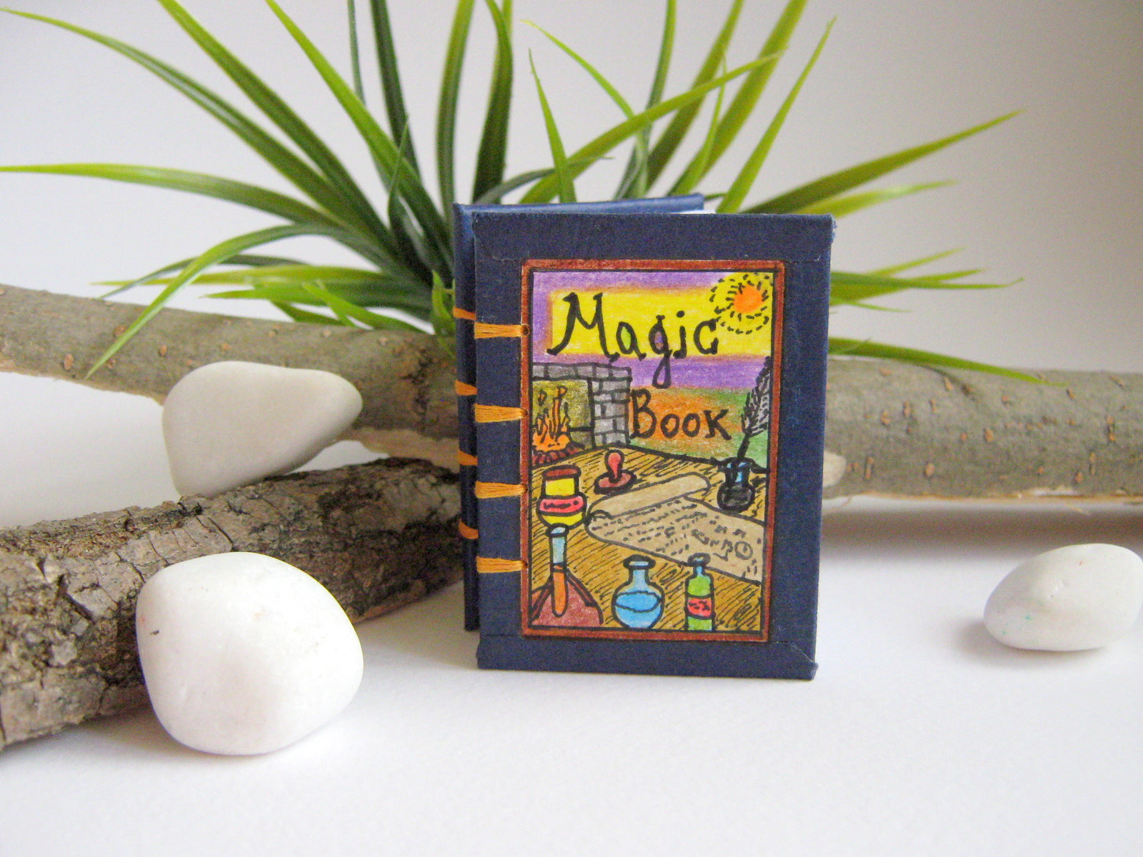 Witchcraft Mini book Art coptic journal Magic Book for fantasy and epic movie fans and gamers, Gift ideas for game fans, mini travel journal- whith hand-drawn arts on the cover