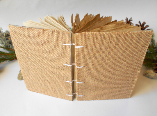 Burlap wedding journal book with hardcovers and custom thread colors- fabric sketchbook- 100% recycled pages- custom book- Ecofriendly writers gift