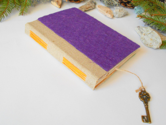 Felt travel journal hardcovers with a key bookmark- travel journal- blank book with 100 pages of 100% recycled paper- Eco-friendly journal