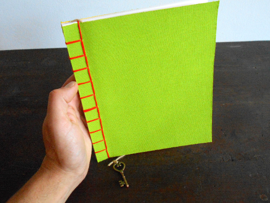 Fabric-paper notebook journal with soft covers- Green burlap rustic handmade journal- 100% recycled pages- writers notebook