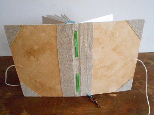 Handmade travel journal with Japanese stab binding and rustic coffee burlap covers- custom fabric journal- 100% recycled pages- Eco-friendly book