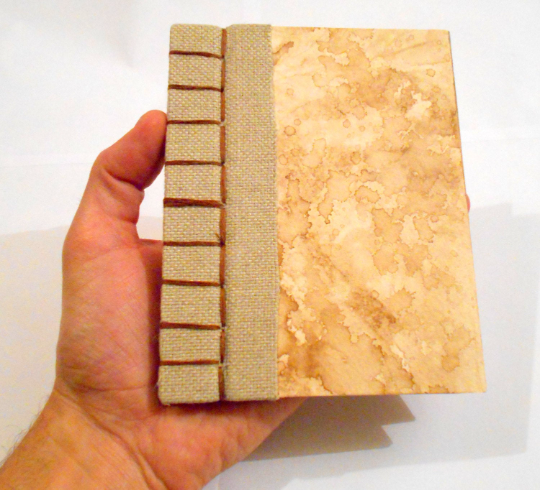 Handmade travel journal with Hemp stab binding and rustic coffee burlap covers- custom fabric journal- 100 %recycled pages- Eco-friendly writers gift