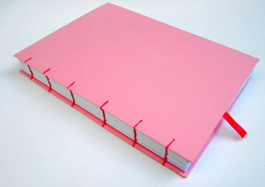 Pink travel sketchbook journal- 100% recycled pages-80gsm.- personalized blank coptic book- journal for girls and babies, eco-friendly gift