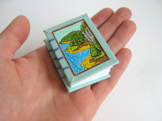 Mini book journal with coptic binding, mini art travel journal, handmade seashore art blank book with 160 pages