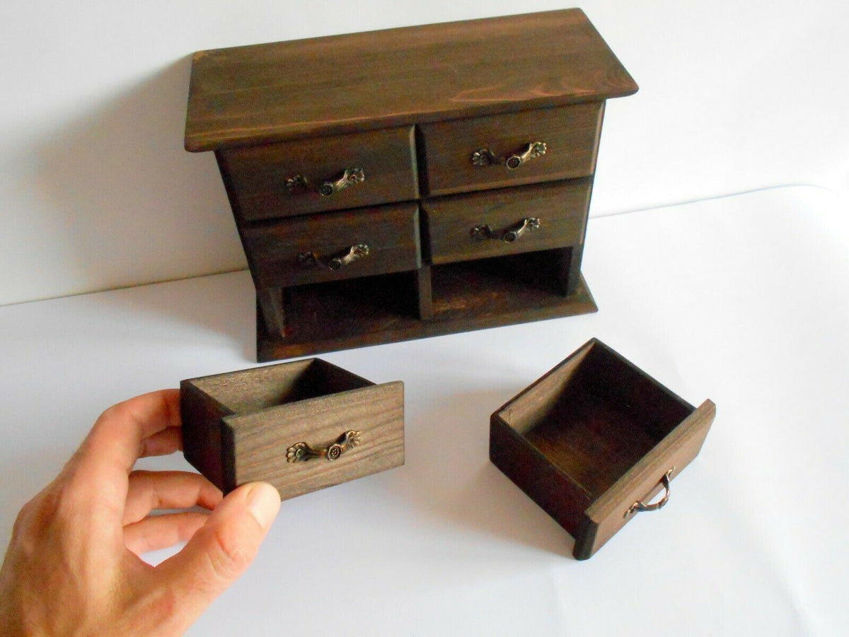 Wooden drawers box- 5 drawers- Jewelry Chest of drawers- Apothecary  Cabinet- Desktop Organizer - Trinket Storage- Cabinet box- trinket keep